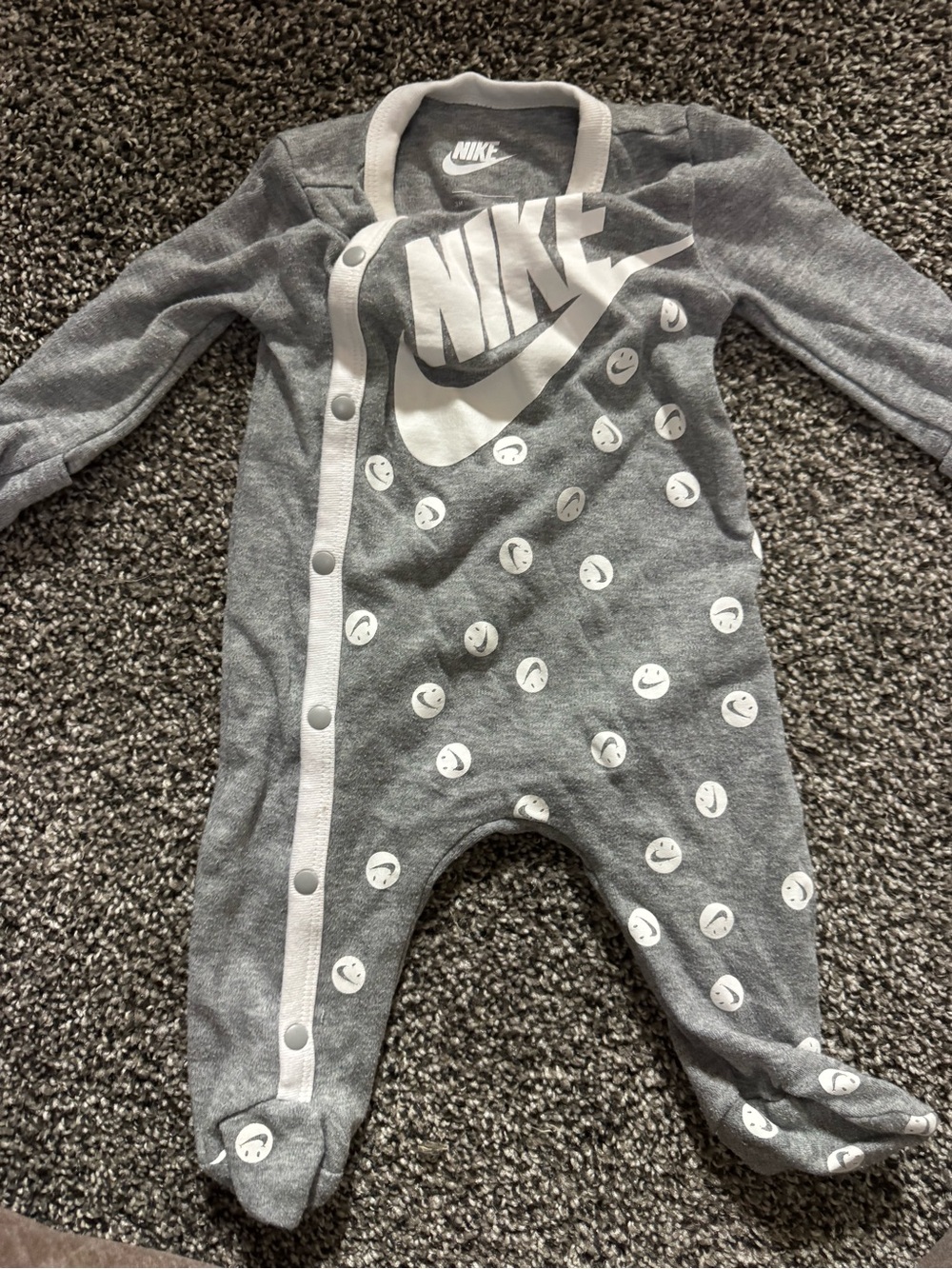 Nike Gray Smiley Print Baby Footed One-Piece